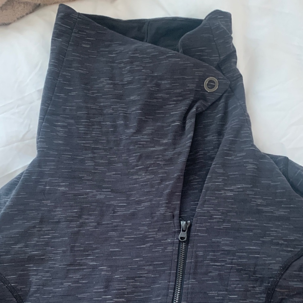 Gray LUCY brand cowl high neck Zip-Up sports Jacket asymmetrical sturdy zipper